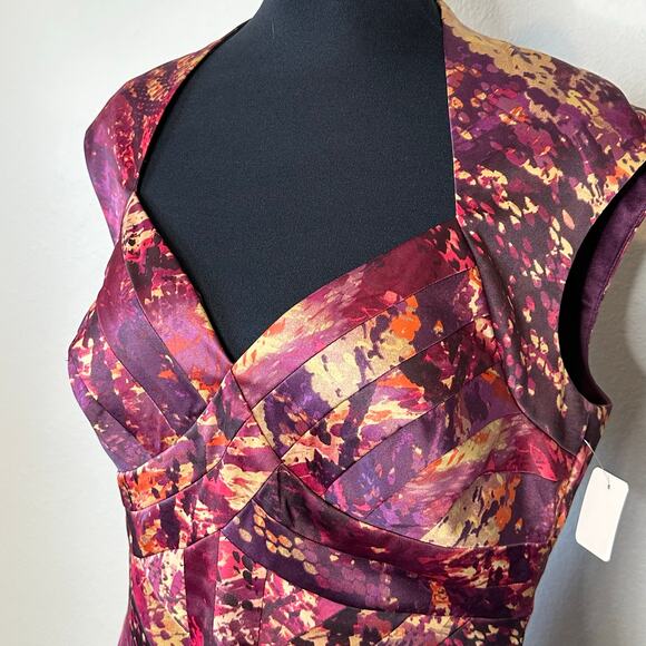 Jax Satin Body Con Lined Burgandy Tan Print Size 14 - Picture 3 of 4